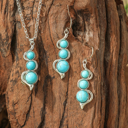 Bohemian Vintage Turquoise Water Drop Earrings and Necklace Set