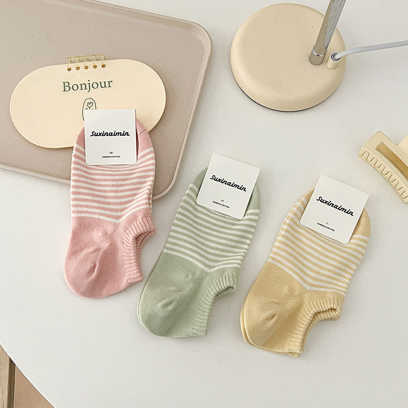 Striped Candy Color Low Ankle Socks
