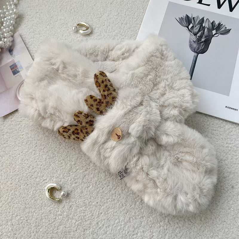 Cute Fuzzy Reindeer Antlers Soft Winter Scarf