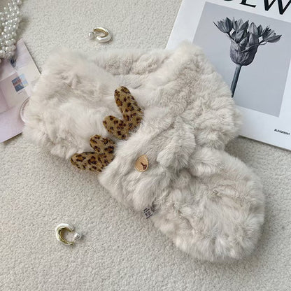 Cute Fuzzy Reindeer Antlers Soft Winter Scarf
