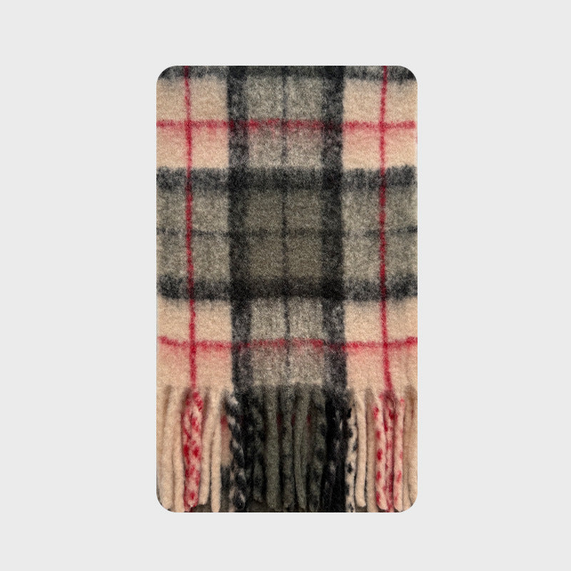 Japanese-Inspired Plaid Scarf Soft Wool Blend Shawl