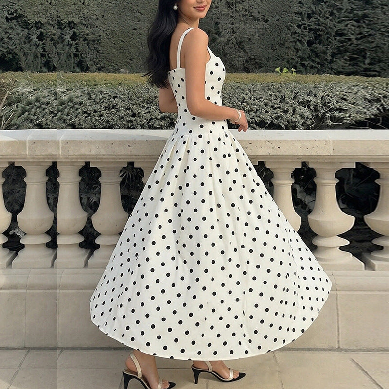 Polka Dot Strapless Maxi Dress Elegant Style