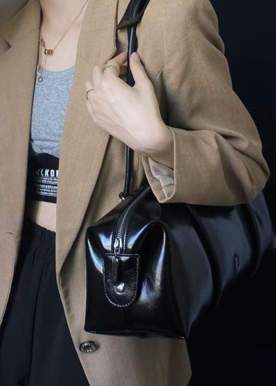 Large Shoulder Tote Bag Durable Black Leather