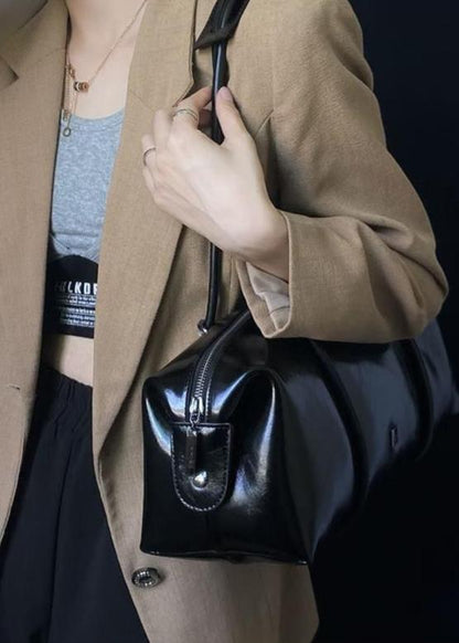 Large Shoulder Tote Bag Durable Black Leather