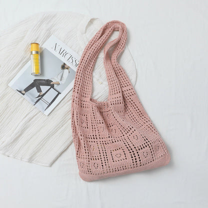 Solid Color Hollow Braided Shoulder Bags