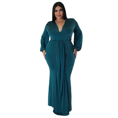 Trendy Plus Size V-Neck Irregular Hem Dress For Night Out