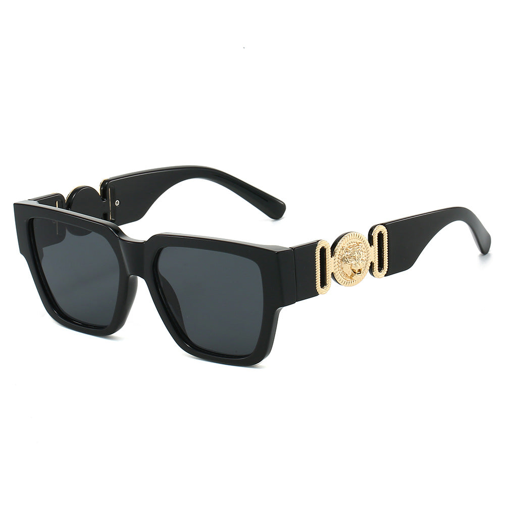 Trendy Square Sunglasses with Lion Head Design - UV400 Protection