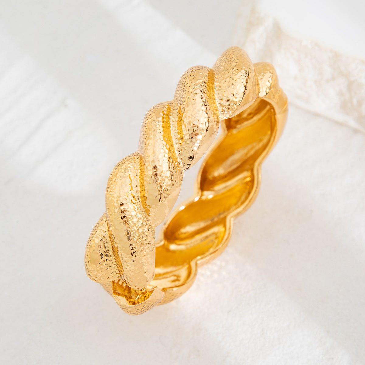 Exaggerated Wide Hammered Finish Bangle Bracelet Set