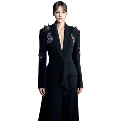 Butterfly Beaded Suit Set with Long Pants