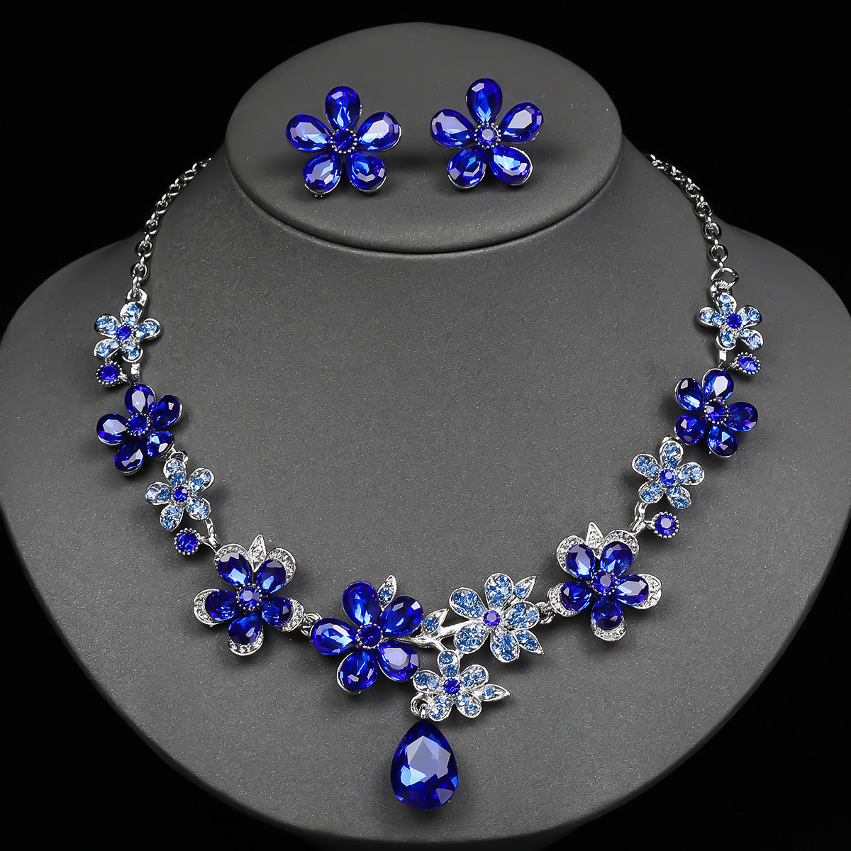 Floral Drop Necklace and Earring Set Vintage Jewelry