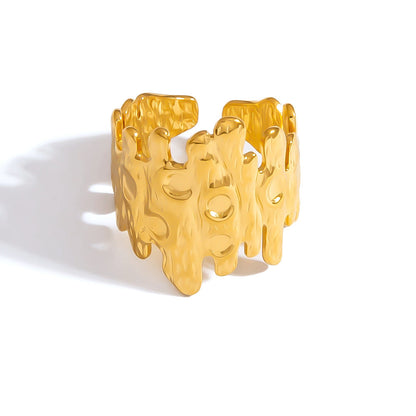 Open-Ended Leaf-Shaped Stainless Steel Ring Stylish Accessory