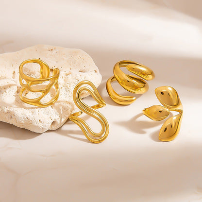 Luxury Gold Leaf Adjustable Ring Stainless Steel Fashion Ring