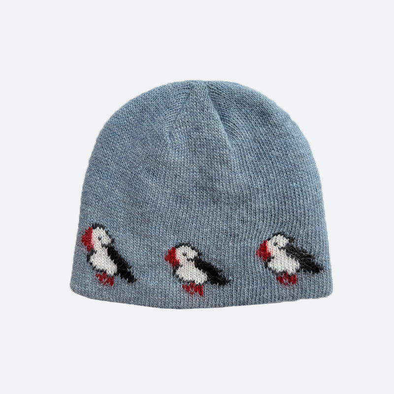 Knitted Bird Pattern Wool Beanie for Women