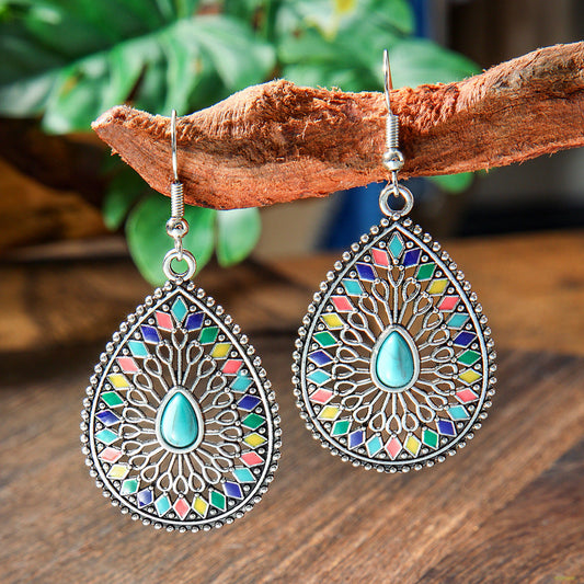 Bohemian Turquoise Teardrop Earrings Vintage Alloy Geometry