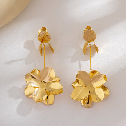 Fashionable Metal Floral Tassel Chain Earrings