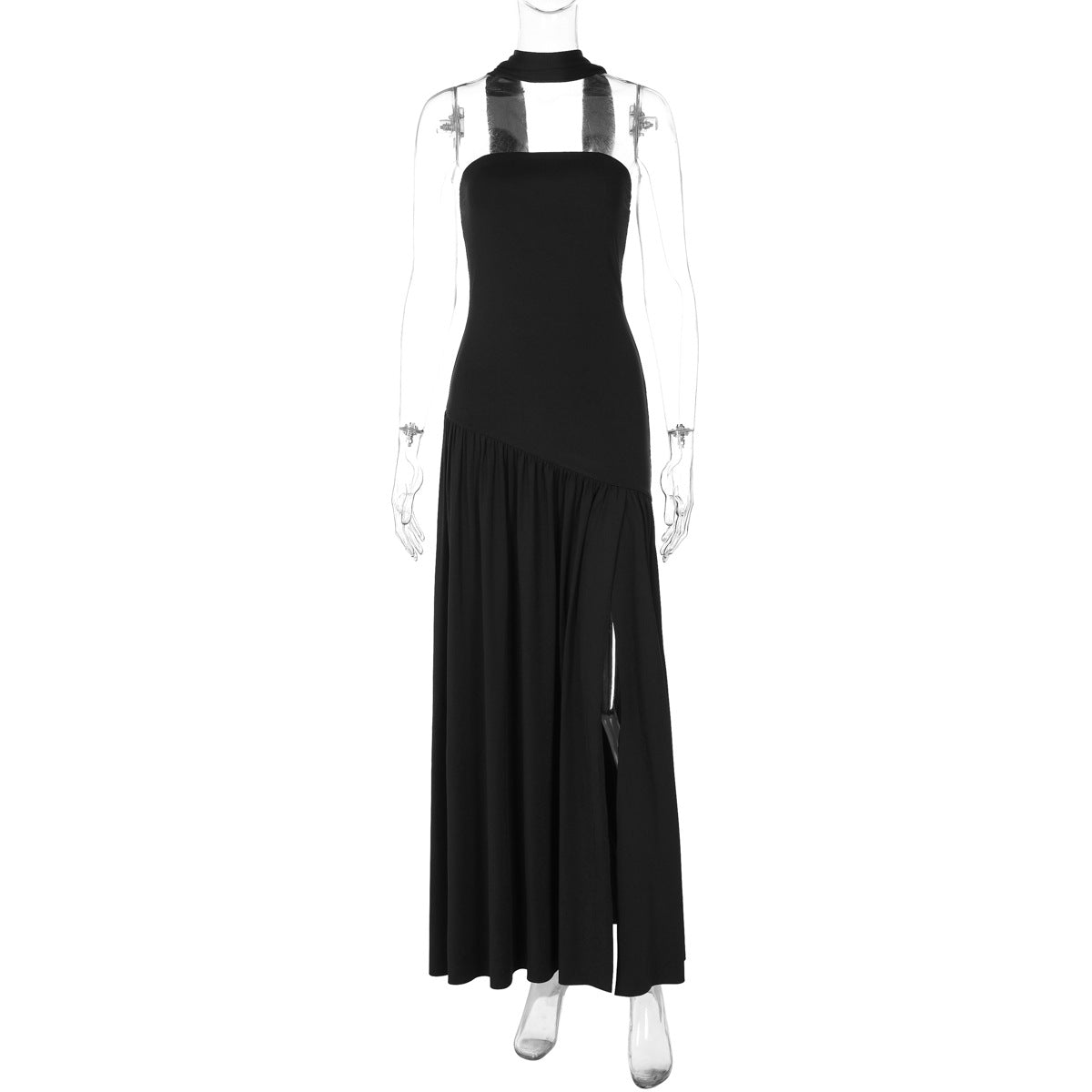 Elegant Strapless Bodycon Maxi Dress With Back Slit