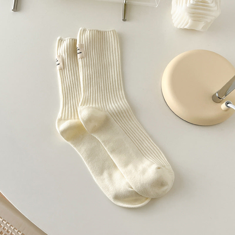 Solid Color Ribbing Cotton Slouch Socks