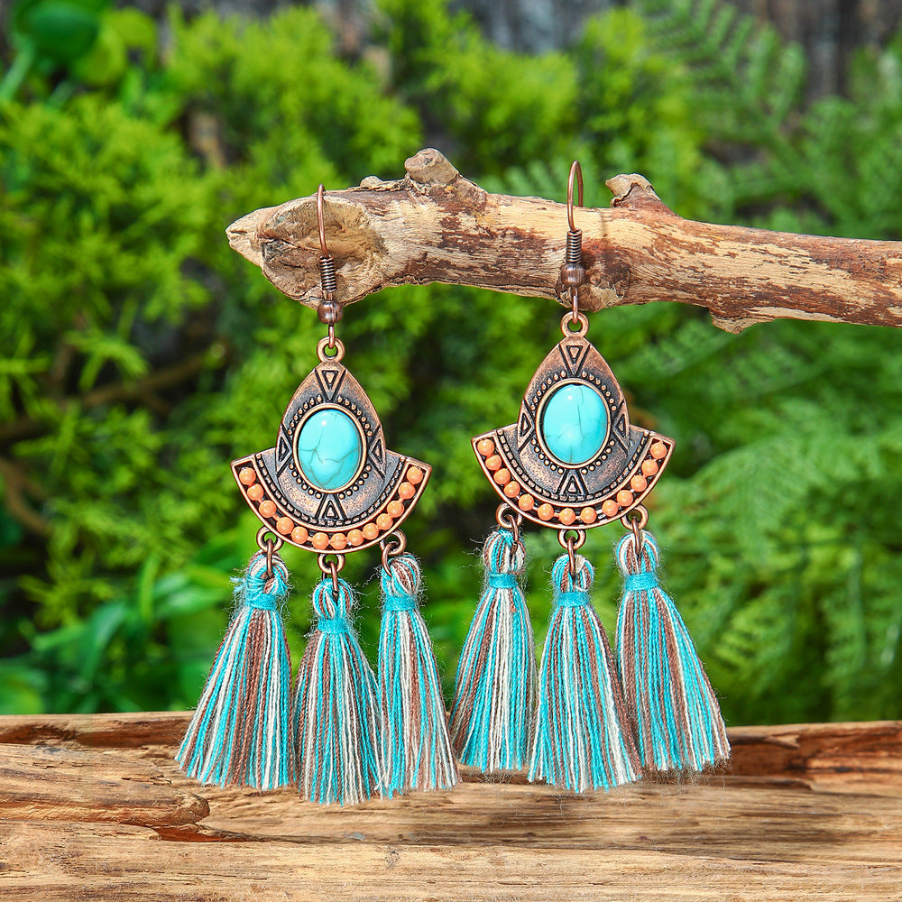 Handcrafted Bohemian Long Tassel Earrings Vintage Jewelry