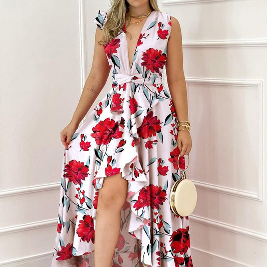 Elegant High-Waisted Floral Maxi Dress For Commuting