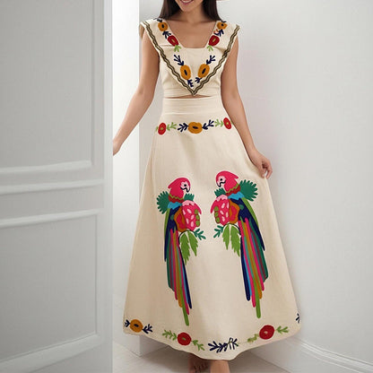 Elegant Floral Print High-Waisted Two-Piece Dress Set