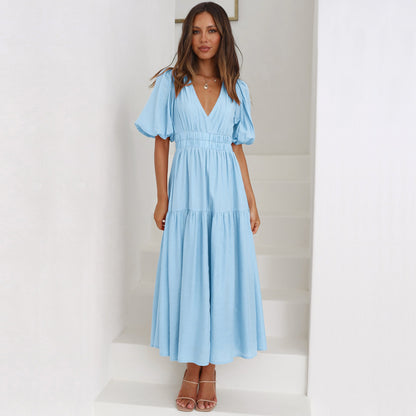 Elegant Ruffle Detail Evening Gown in Various Colors