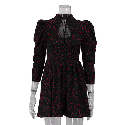 Floral Print Short Dress High Waist A-Line Dress
