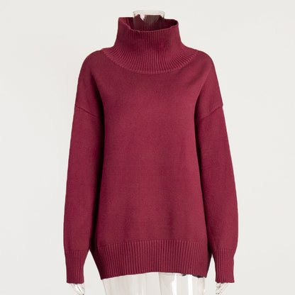 Winter High Neck Solid Color Knit Sweater