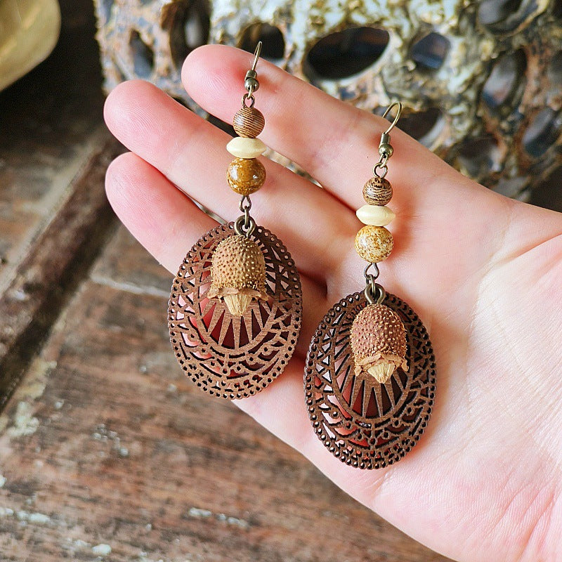 Geometric Bohemian Hollow Wood Earrings for Women
