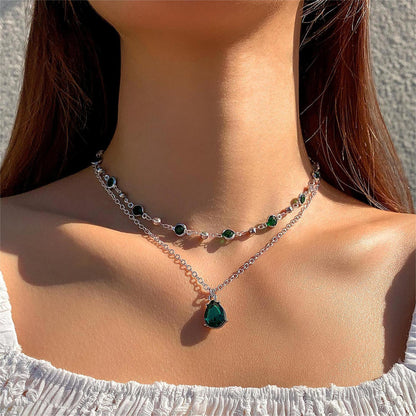 Emerald Green Butterfly Necklace With Layered Design And Heart Charm