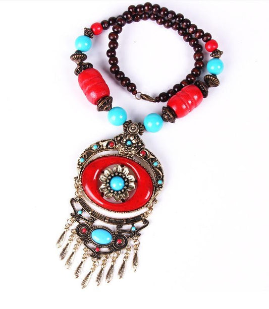 Tibetan Floral Tassel Necklace