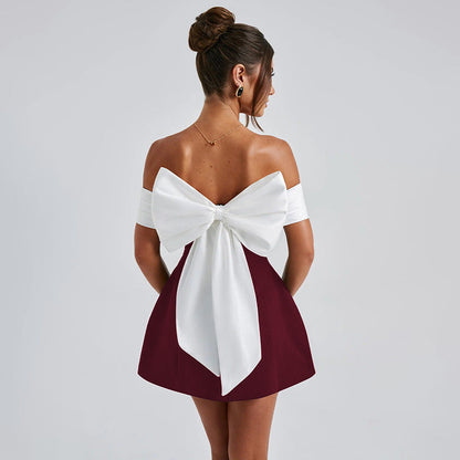 Slim Fit Off-Shoulder Color Block Dress