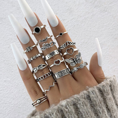 Halloween Gothic Skull Vintage Rings Punk Spider Snake Animal Ring Set