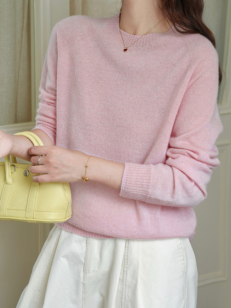 Classic Crew Neck Cashmere Sweater Elegant Casual Knitwear