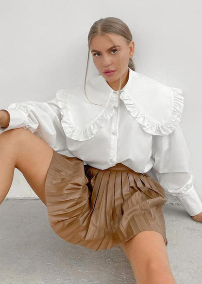 Ruffled Collar Blouse High Quality Cotton