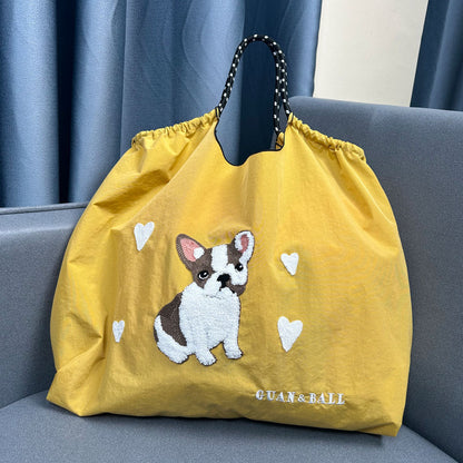 Plush Dog Embroidered Largr Capacity Shopping Bga