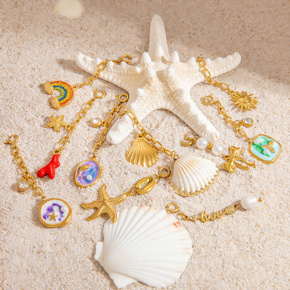Stylish Starfish Shell Pendant Necklace 18K Gold Plated Stainless Steel