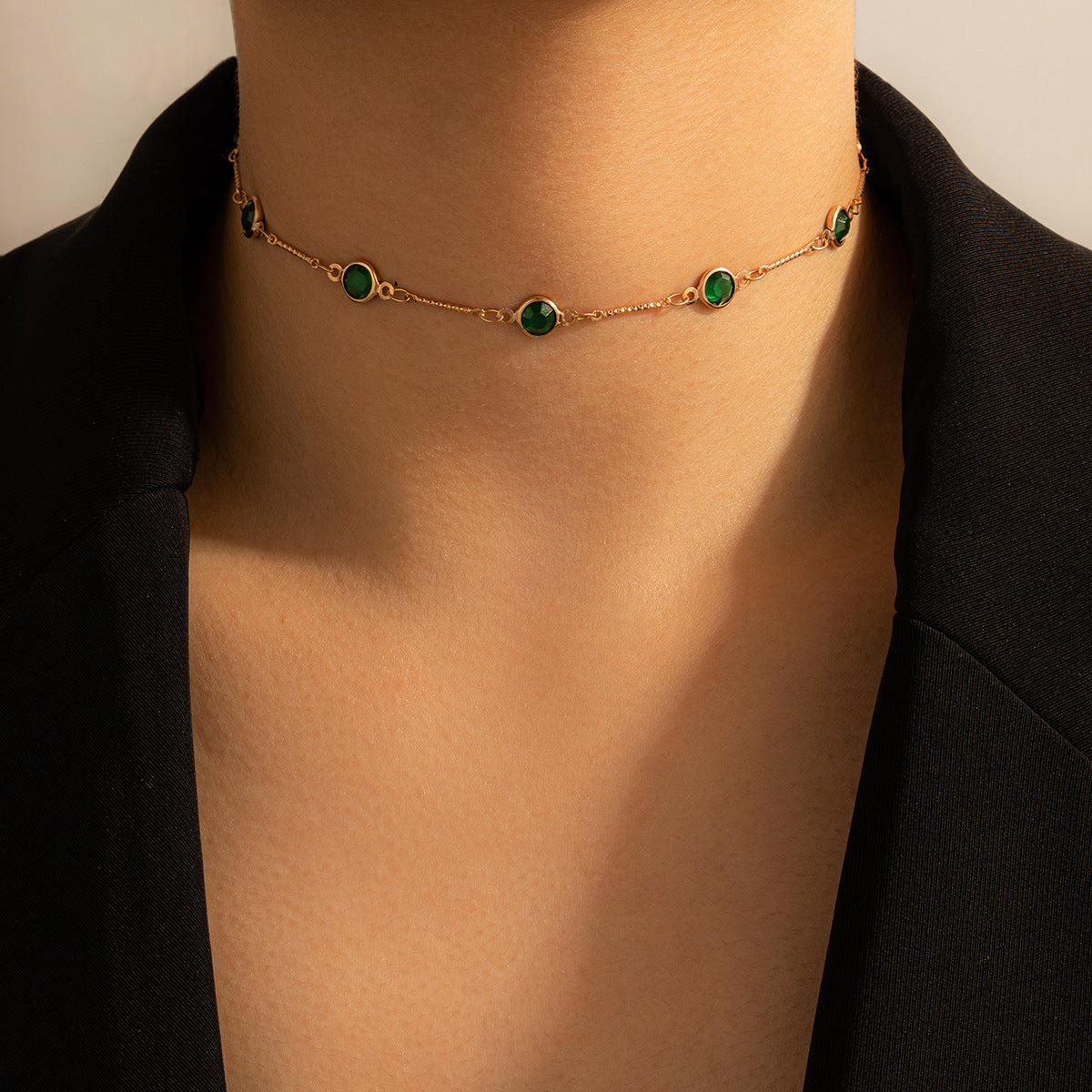 Trendy Green Cubic Zirconia Choker Necklace For Women