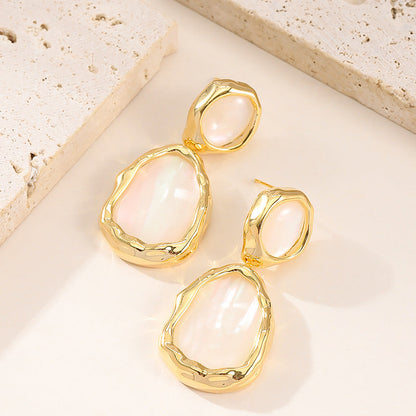Vintage Irregular Oval Resin Drop Earrings For Women Stylish Elegant Silver Needle