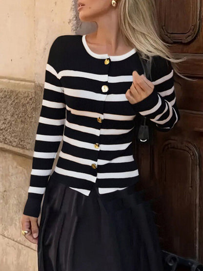 Elegant Striped Long Sleeve Vest For Women
