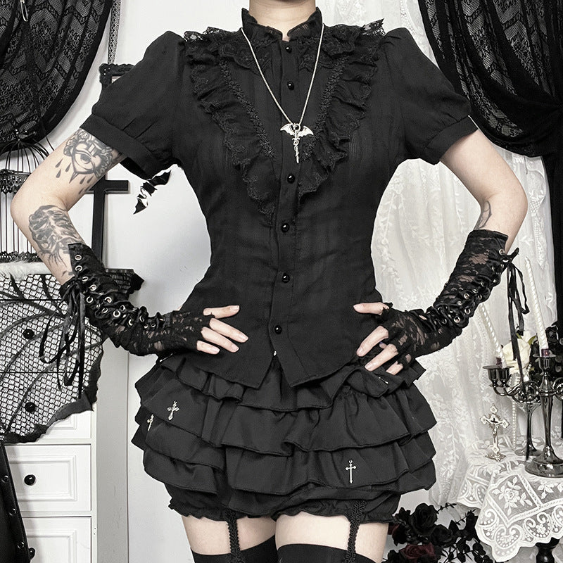 Gothic Floral Texture Shirt Casual Dark Style