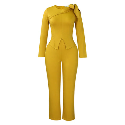 Chic Solid Long Sleeve Top And Pants Set