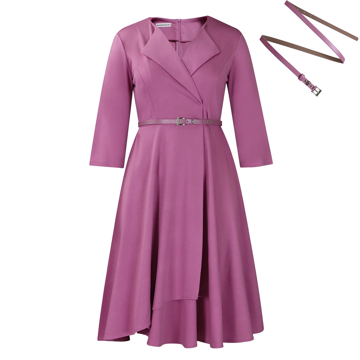 Elegant V-Neck Solid Color A-Line Dress With Belt