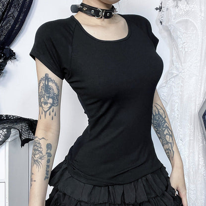 Gothic Style Graphic T-Shirt with Open Back