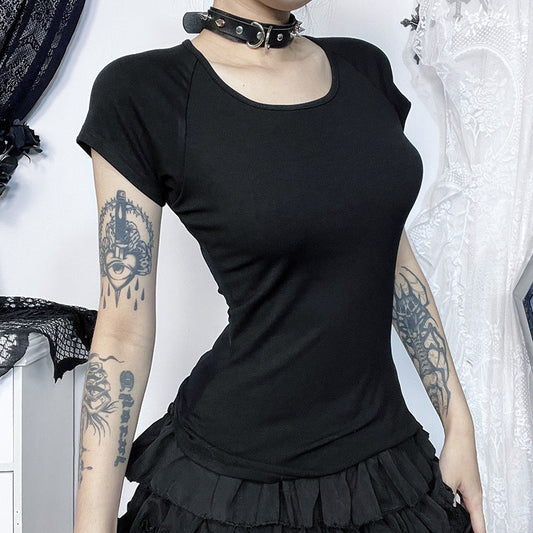 Gothic Style Graphic T-Shirt with Open Back