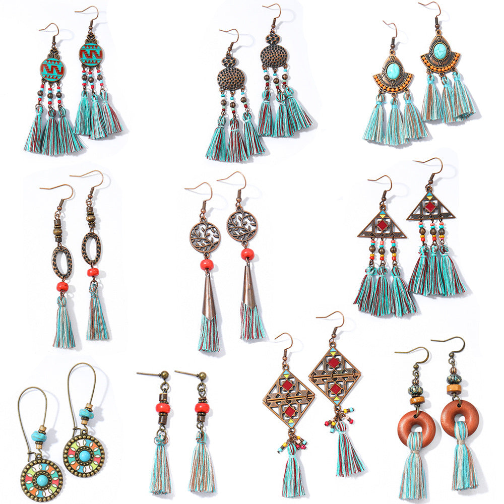 Handcrafted Bohemian Long Tassel Earrings Vintage Jewelry