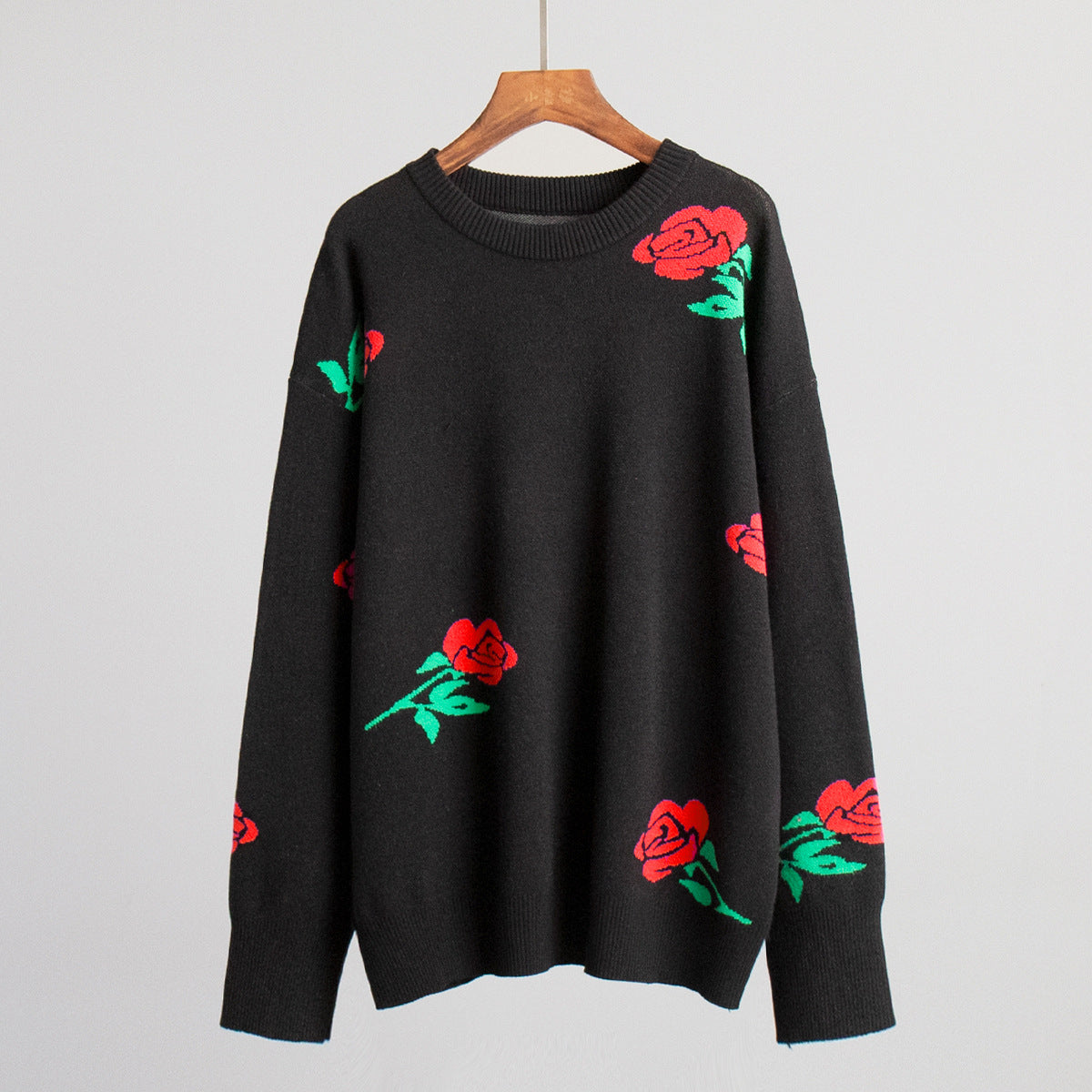 Colorful Rose Knit Sweater Casual Pullover