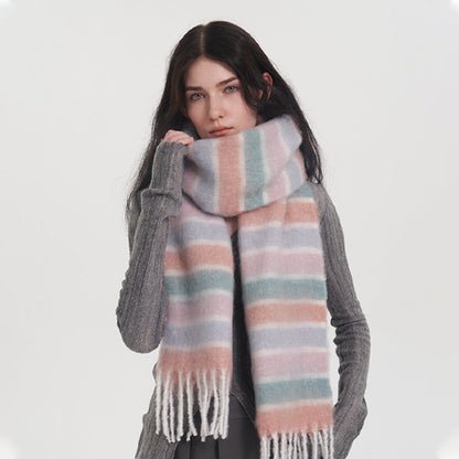 2+ Vintage Rainbow Stripe Tassel Scarves