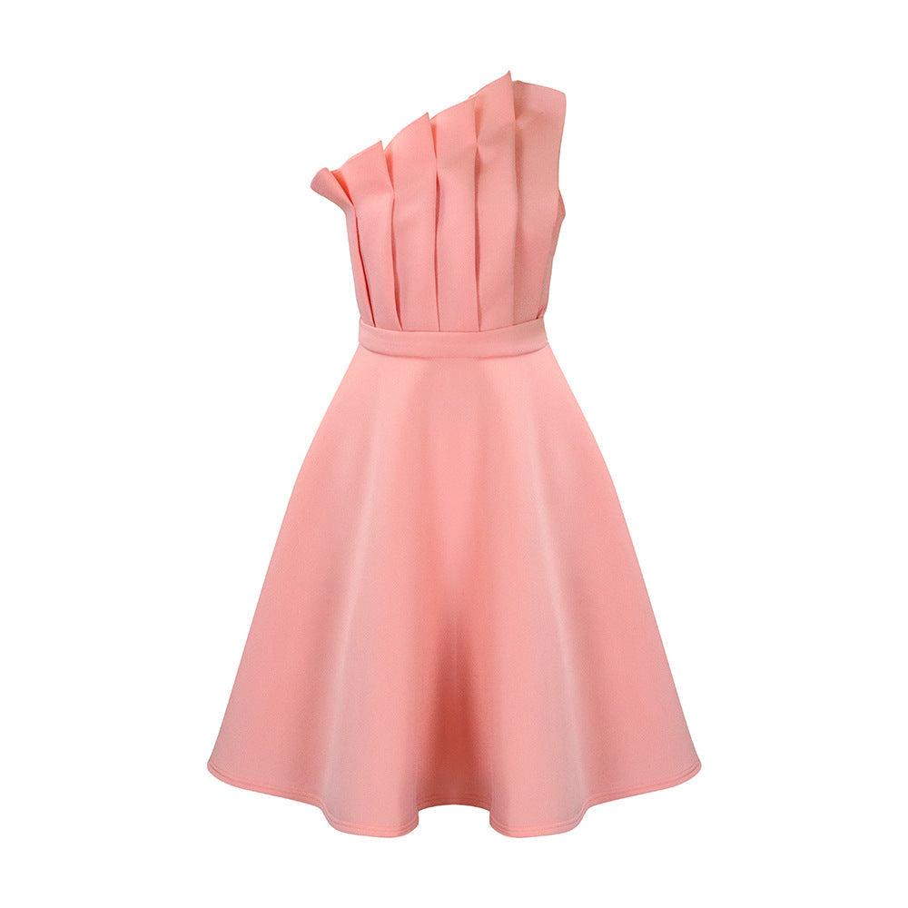 Plus Size Women'S Elegant Solid Color High Waist Pleated Off-Shoulder Party Dress