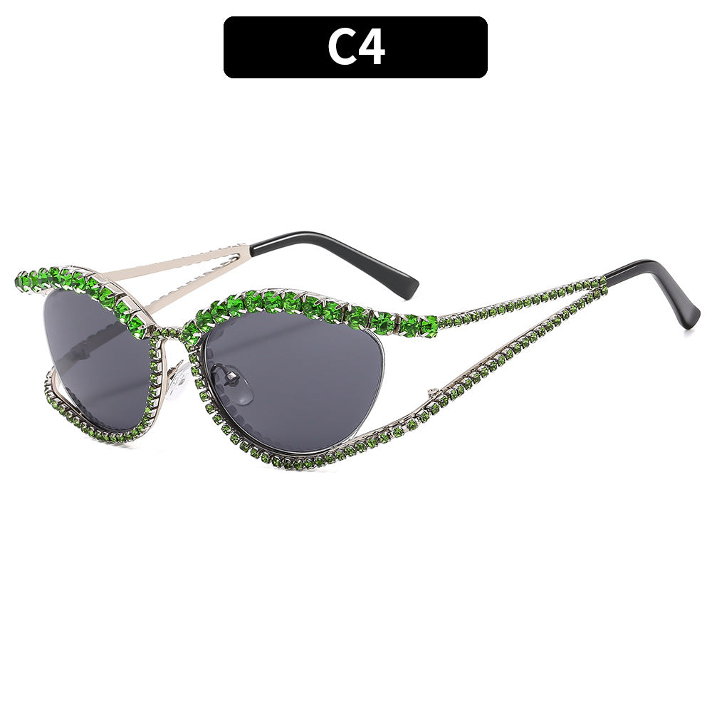 Cat Eye Bling Sunglasses Stylish Metal Frame UV400 Protection