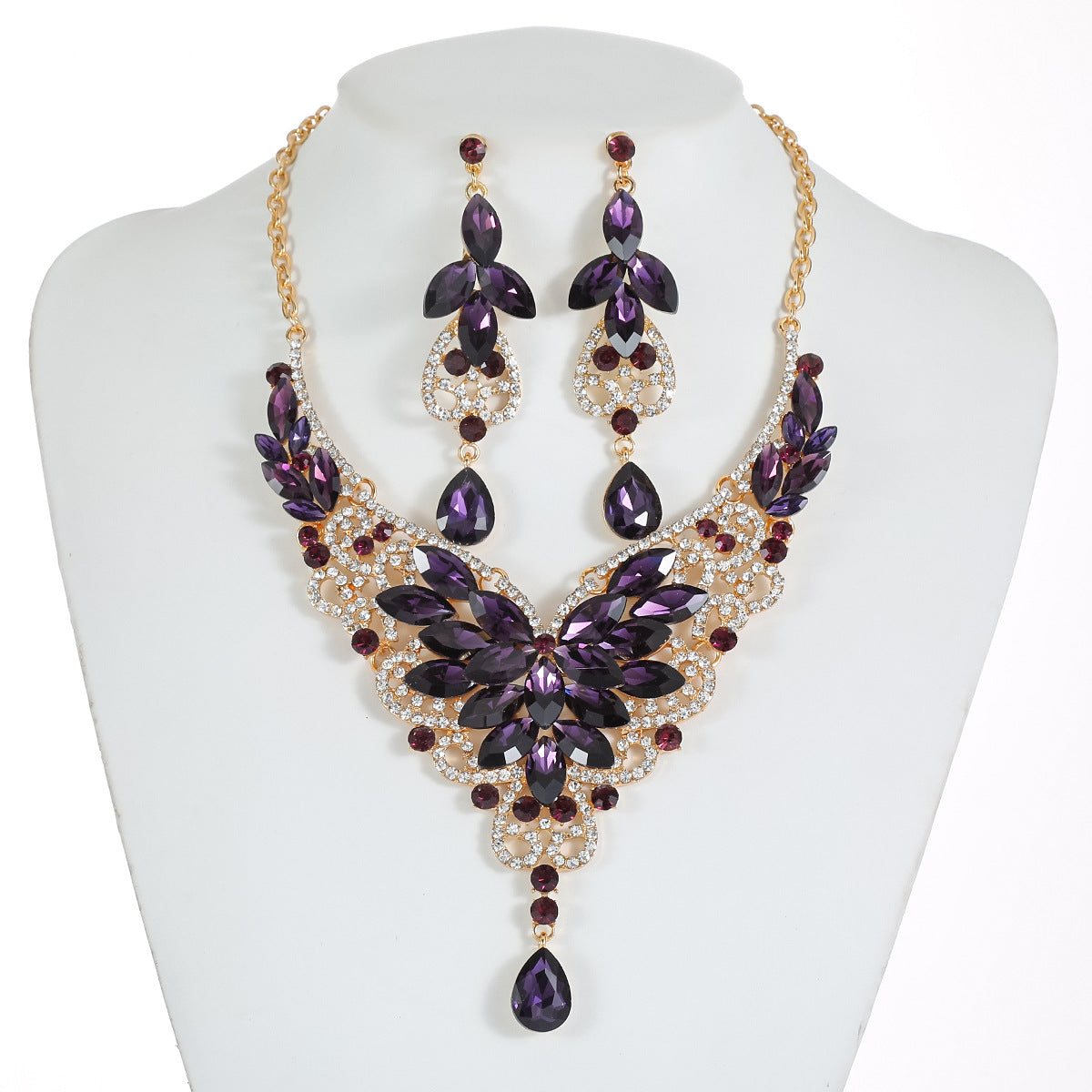 Vintage-Inspired Statement Crystal Gem Necklace Set for Women